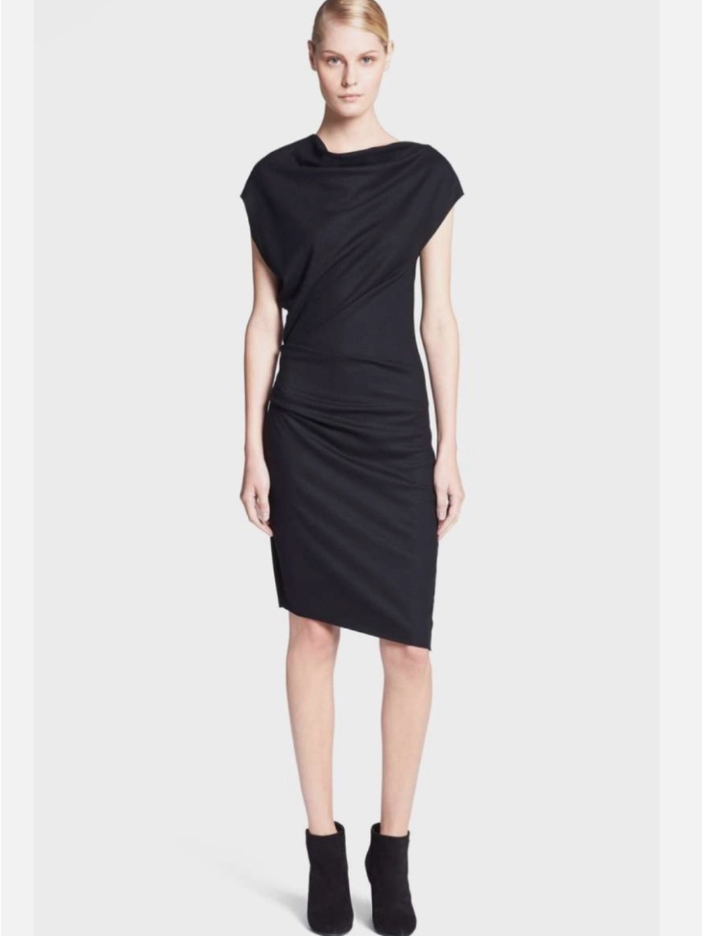Helmut Lang Black Wool Asymmetrical Draped Dress